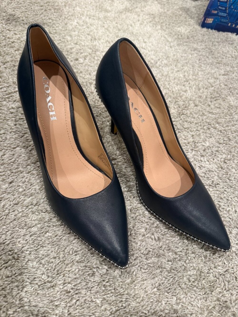 Coach Silver Studded Waverly Pump in Black Leather - Size 9
